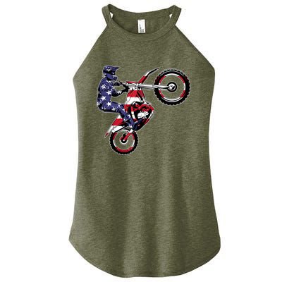 Funny Dirt Bike Art Motorcycle Dirtbike US Flag Women’s Perfect Tri Rocker Tank