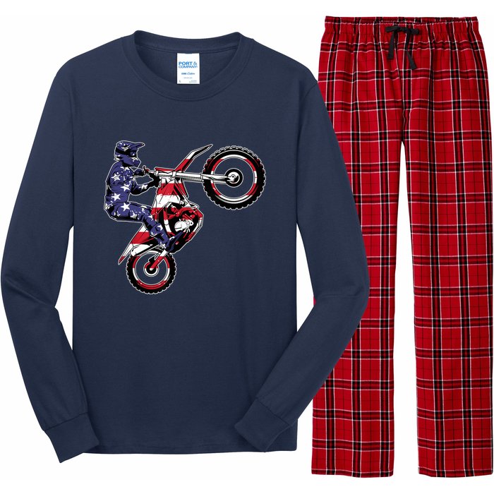 Funny Dirt Bike Art Motorcycle Dirtbike US Flag Long Sleeve Pajama Set