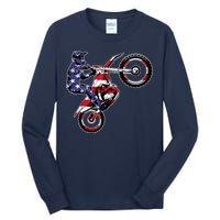 Funny Dirt Bike Art Motorcycle Dirtbike US Flag Tall Long Sleeve T-Shirt