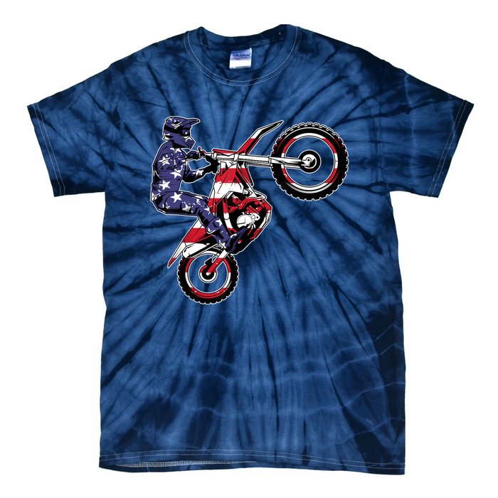 Funny Dirt Bike Art Motorcycle Dirtbike US Flag Tie-Dye T-Shirt