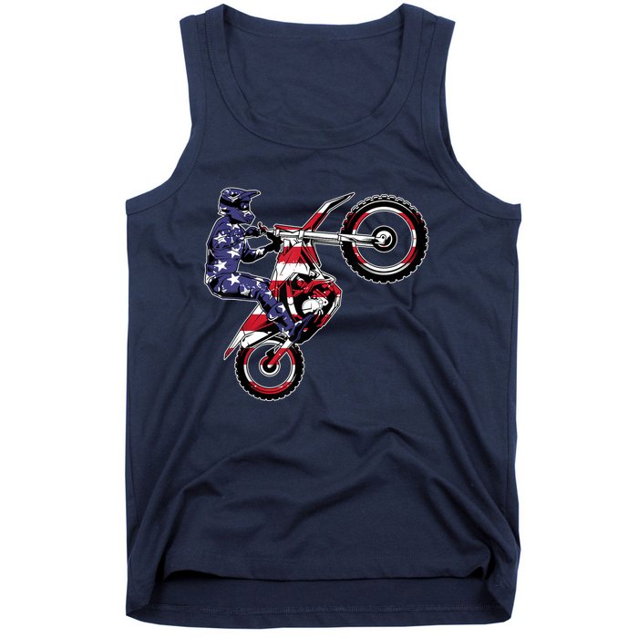 Funny Dirt Bike Art Motorcycle Dirtbike US Flag Tank Top