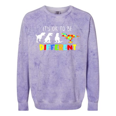 Funny Dinosaur Boy Its Ok To Be Different Gift Autism Awareness Colorblast Crewneck Sweatshirt