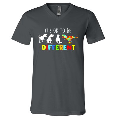 Funny Dinosaur Boy Its Ok To Be Different Gift Autism Awareness V-Neck T-Shirt