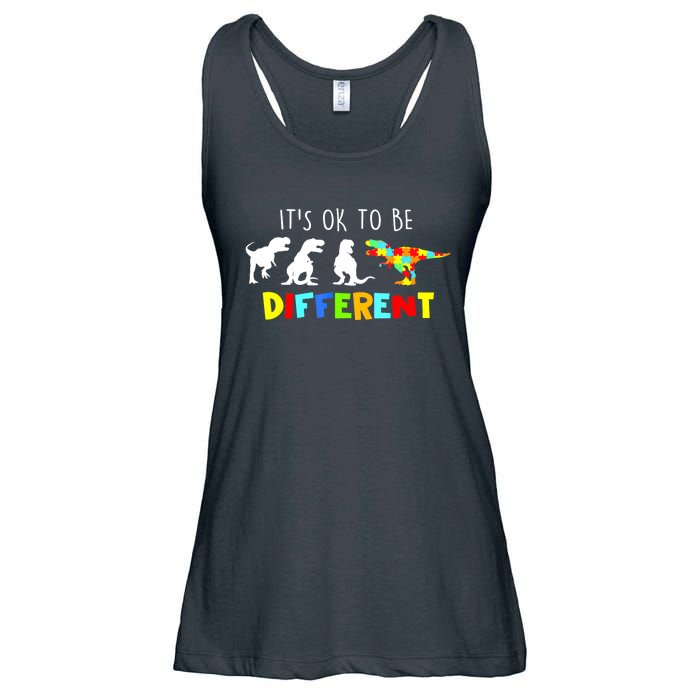 Funny Dinosaur Boy Its Ok To Be Different Gift Autism Awareness Ladies Essential Flowy Tank