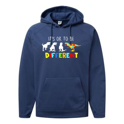 Funny Dinosaur Boy Its Ok To Be Different Gift Autism Awareness Performance Fleece Hoodie