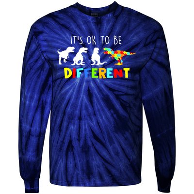 Funny Dinosaur Boy Its Ok To Be Different Gift Autism Awareness Tie-Dye Long Sleeve Shirt