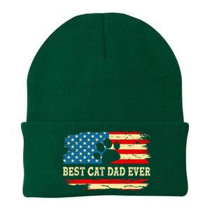 Fathers Day Best Cat Dad Ever Retro US American Flag Cat Dad Knit Cap Winter Beanie