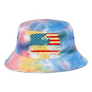 Fathers Day Best Cat Dad Ever Retro US American Flag Cat Dad Tie Dye Newport Bucket Hat