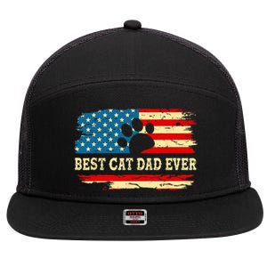 Fathers Day Best Cat Dad Ever Retro US American Flag Cat Dad 7 Panel Mesh Trucker Snapback Hat