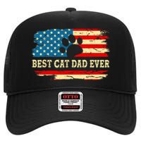 Fathers Day Best Cat Dad Ever Retro US American Flag Cat Dad High Crown Mesh Back Trucker Hat