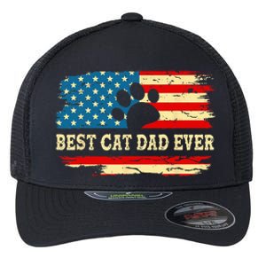 Fathers Day Best Cat Dad Ever Retro US American Flag Cat Dad Flexfit Unipanel Trucker Cap