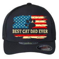 Fathers Day Best Cat Dad Ever Retro US American Flag Cat Dad Flexfit Unipanel Trucker Cap