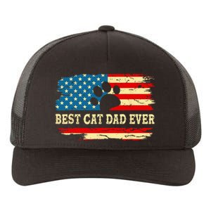 Fathers Day Best Cat Dad Ever Retro US American Flag Cat Dad Yupoong Adult 5-Panel Trucker Hat