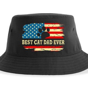 Fathers Day Best Cat Dad Ever Retro US American Flag Cat Dad Sustainable Bucket Hat