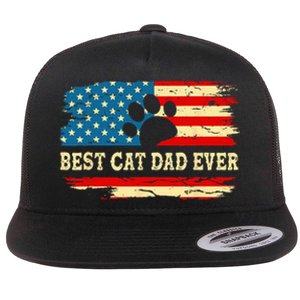 Fathers Day Best Cat Dad Ever Retro US American Flag Cat Dad Flat Bill Trucker Hat