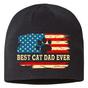 Fathers Day Best Cat Dad Ever Retro US American Flag Cat Dad Sustainable Beanie