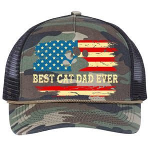 Fathers Day Best Cat Dad Ever Retro US American Flag Cat Dad Retro Rope Trucker Hat Cap