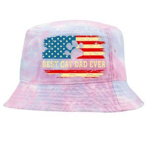 Fathers Day Best Cat Dad Ever Retro US American Flag Cat Dad Tie-Dyed Bucket Hat