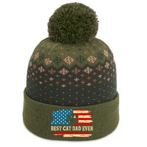 Fathers Day Best Cat Dad Ever Retro US American Flag Cat Dad The Baniff Cuffed Pom Beanie