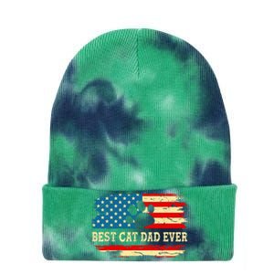 Fathers Day Best Cat Dad Ever Retro US American Flag Cat Dad Tie Dye 12in Knit Beanie