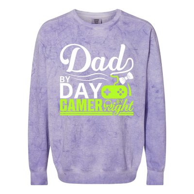 Funny Dad By Day Gamer By Night Gift For By Dad Colorblast Crewneck Sweatshirt