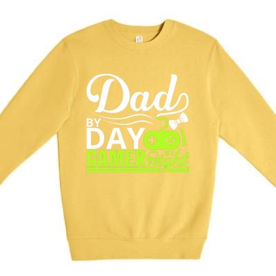 Funny Dad By Day Gamer By Night Gift For By Dad Premium Crewneck Sweatshirt