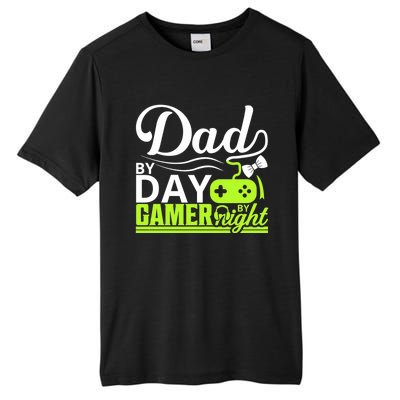 Funny Dad By Day Gamer By Night Gift For By Dad Tall Fusion ChromaSoft Performance T-Shirt