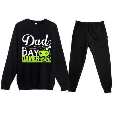 Funny Dad By Day Gamer By Night Gift For By Dad Premium Crewneck Sweatsuit Set