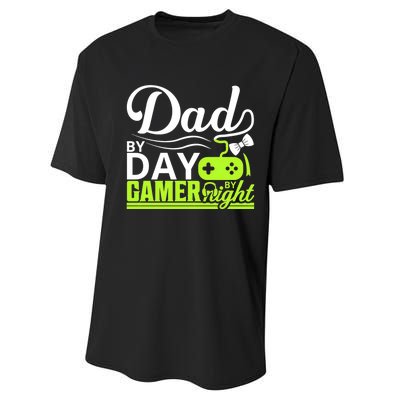 Funny Dad By Day Gamer By Night Gift For By Dad Performance Sprint T-Shirt