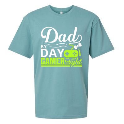 Funny Dad By Day Gamer By Night Gift For By Dad Sueded Cloud Jersey T-Shirt