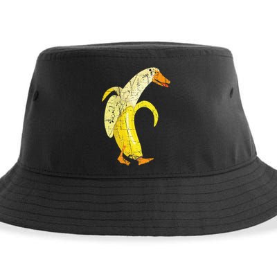 Funny Duck Banana Farm Animal Pun Distressed Design Sustainable Bucket Hat