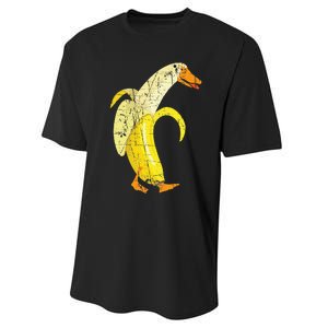 Funny Duck Banana Farm Animal Pun Distressed Design Performance Sprint T-Shirt