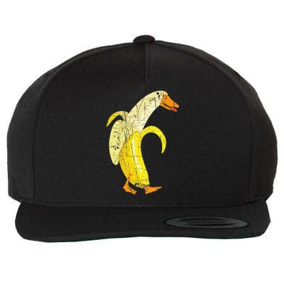 Funny Duck Banana Farm Animal Pun Distressed Design Wool Snapback Cap