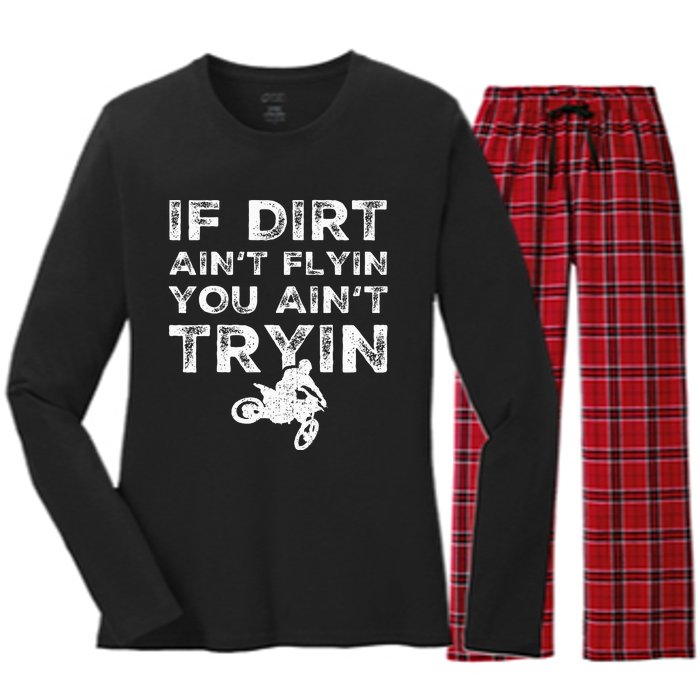 Funny Dirt Bike Riding Mx Motocross Rider Supercross Women's Long Sleeve Flannel Pajama Set 