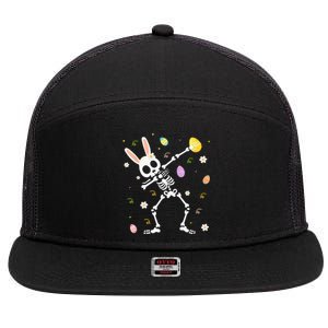 Funny Dabbing Bunny Skeleton Hunting Eggs easter 7 Panel Mesh Trucker Snapback Hat