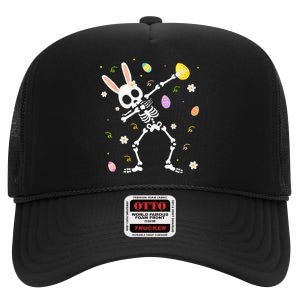 Funny Dabbing Bunny Skeleton Hunting Eggs easter High Crown Mesh Back Trucker Hat