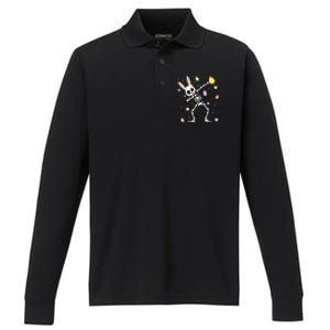 Funny Dabbing Bunny Skeleton Hunting Eggs easter Performance Long Sleeve Polo