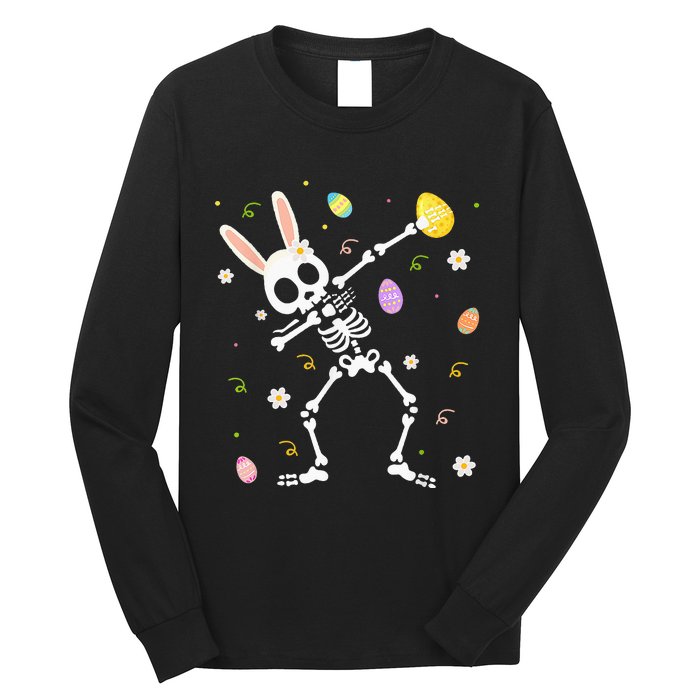 Funny Dabbing Bunny Skeleton Hunting Eggs easter Long Sleeve Shirt