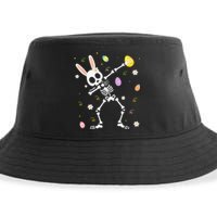 Funny Dabbing Bunny Skeleton Hunting Eggs easter Sustainable Bucket Hat