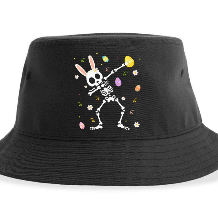 Funny Dabbing Bunny Skeleton Hunting Eggs easter Sustainable Bucket Hat