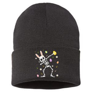 Funny Dabbing Bunny Skeleton Hunting Eggs easter Sustainable Knit Beanie