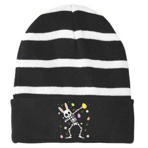 Funny Dabbing Bunny Skeleton Hunting Eggs easter Striped Beanie with Solid Band