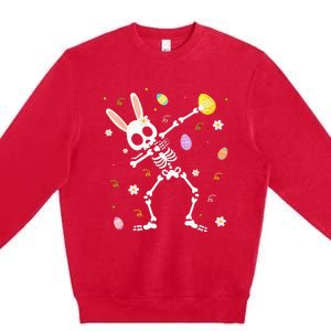 Funny Dabbing Bunny Skeleton Hunting Eggs easter Premium Crewneck Sweatshirt