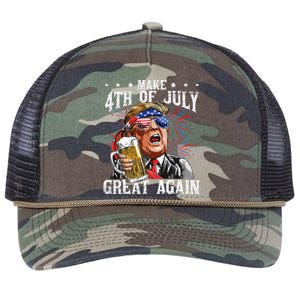 Funny Drinking Beer Party Make 4th Of July Great Again Retro Rope Trucker Hat Cap