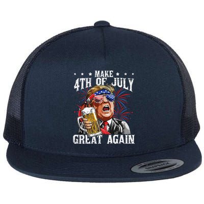 Funny Drinking Beer Party Make 4th Of July Great Again Flat Bill Trucker Hat