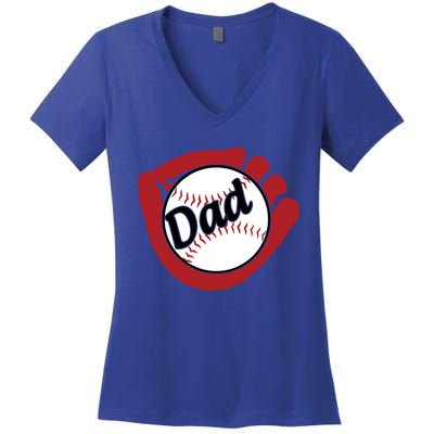 Father's Day Baseball Dad Sport Lover Cute Gift Women's V-Neck T-Shirt