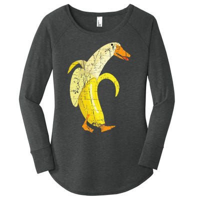 Funny Duck Banana Farm Animal Pun Distressed Design Women's Perfect Tri Tunic Long Sleeve Shirt