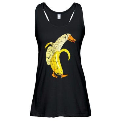 Funny Duck Banana Farm Animal Pun Distressed Design Ladies Essential Flowy Tank