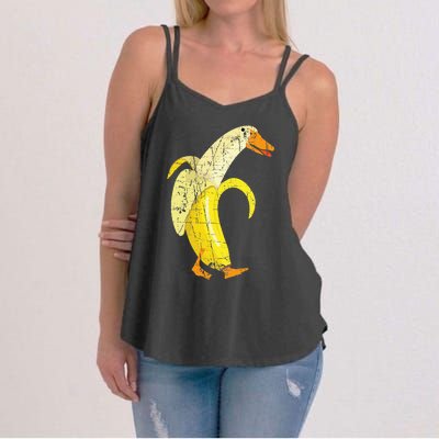 Funny Duck Banana Farm Animal Pun Distressed Design Women's Strappy Tank