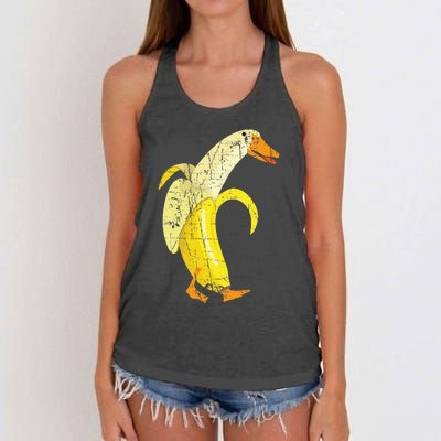 Funny Duck Banana Farm Animal Pun Distressed Design Women's Knotted Racerback Tank